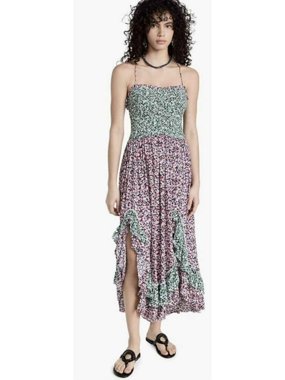 New Free People Floral Midi Smocked Cross Open Back Dress Large